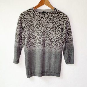 Talbots Merino Wool Pullover Sweater Leopard Print Grey Black Size Small E48